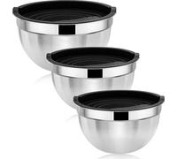 Conjunto de 3 cuencos mezcladores de acero inoxidable Unyqoos® con tapas herméticas negras (4,5/2,7/1,5 L) – resistentes a la corrosión, no tóxicos, aptos para lavavajillas