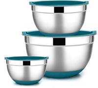 Conjunto de 3 cuencos mezcladores Ibzenoa® de acero inoxidable – 4,6/2,8/1,2 L, con tapas herméticas y libres de BPA, base de silicona antideslizante y apilables, ideales para la cocina