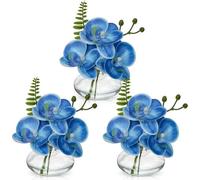 Conjunto de 3 flores artificiales Famanu, orquídeas artificiales con jarra de vidrio
