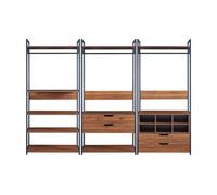 Conjunto de 3 percheros larem con 7 estantes 4 cajones y 6 compartimentos abiertos - negro/efecto nogal [en.casa]