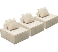 Conjunto de 3 sillones modulares tipo sofá en tela texturizada "velluto" - beige