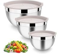 Conjunto de 3 tazones de acero inoxidable Ibzenoa® para remover, con capacidad de 1,5 / 2,7 / 4,5 litros, tapas herméticas, apilables y aptas para lavavajillas, ideales para hornear y cocinar