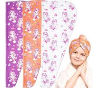 Conjunto de 3 turbantes de microfibra para el cabello, marca Ibenzoa®, para niños, diseño de unicornio, turbantes suaves y absorbentes para un secado rápido y un ajuste seguro