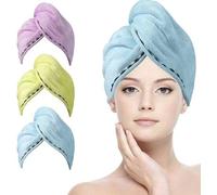 Conjunto de 3 turbantes de microfibra tipo coral, de secado rápido, marca Ibenzoa®, (68 x 23 cm), con 6 bandas elásticas para el cabello: rosa, azul y amarillo, aptos para todo tipo de cabello
