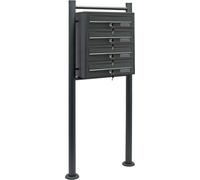 Conjunto de 4 buzones Wiltec, color antracita, 556 x 270 x 1500 mm, buzón de pie con 4 compartimentos, incluye cerradura y placa para nombres. Buzón de pared/poste