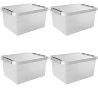 Conjunto de 4 cajas de almacenamiento de 22 litros cada una, con dimensiones de 40x30x26 cm, transparentes/metálicas, apilables