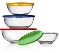 Conjunto de 4 cuencos de vidrio NutriChef con tapa: juego de cuencos para ensalada, cuencos para mezclar, fabricados en vidrio de borosilicato, apilables y herméticos