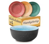 Conjunto de 4 cuencos para cereales – Hechos de cerámica (4 cuencos de 800 ml cada uno), hechos a mano. Cuencos perfectos para postres y cereales. Cuencos de cerámica de colores
