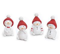 Conjunto de 4 figuras de muñeco de nieve, 5 cm, de poliestireno, en colores rojo y blanco, para decoración invernal