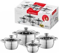 Conjunto de 4 ollas para inducción, acero inoxidable, con tapa de vidrio, marca FLORINA