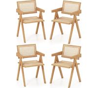 Conjunto de 4 sillas para comedor, sillas de cocina con reposabrazos y respaldo, sillas de acento de bambú con diseño de ratán, altura del asiento de 45 cm, capacidad de carga de hasta 150 kg, color n