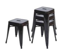 Conjunto de 4 taburetes bajos apilables de diseño industrial en metal negro 04_0005235