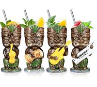 Conjunto de 4 vasos para cócteles Tiki, de cerámica, con diseño de banda musical, estilo hawaiano, de 13 oz
