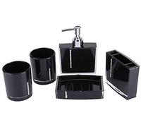 Conjunto de 5 accesorios para baño Unyqoos® de acrílico, acabado /plateado brillante: dispensador de jabón, jabonera, 2 vasos para cepillos de dientes y soporte para cepillos de dientes