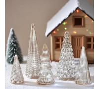Conjunto de 5 árboles de Navidad de vidrio de mercurio iluminados, árboles de Navidad con luz LED, figuras de árbol de Navidad de vidrio de mercurio plateado para mesa, decoración navideña para el