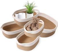 Conjunto de 5 cestas de almacenamiento trenzadas de cuerda de algodón – apilables, 5 tamaños (30x22x11; 28x20x10; 26x18x9; 23x16x8; 20x14x7 cm) – cajas organizadoras para habitación infantil, salón, b