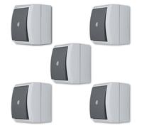 Conjunto de 5 interruptores de control, grado de protección IP44, de un polo, para montaje en superficie, color gris