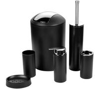 Conjunto de 6 accesorios para baño Unyqoos®: gris mate con detalles cromados, incluye escobilla para inodoro, dispensador de jabón, soporte para cepillos de dientes, vaso, jabonera y mini cubo de basu