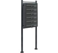 Conjunto de 6 buzones Wiltec, color antracita, 556 x 270 x 1500 mm, buzón de pie con 6 compartimentos, incluye cerradura y placa para nombres. Buzón para correo con soporte