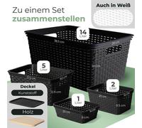 Conjunto de 6 cajas de almacenamiento grandes de 14 litros, con tapa de madera, diseño de ratán, color . Cesta de almacenamiento apta para alimentos, apilable, de plástico libre de BPA. Caja de almace