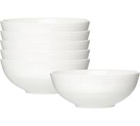Conjunto de 6 cuencos Levi, de 18 cm de diámetro, con diseño escandinavo, en porcelana blanca y con un delicado relieve de estrías. Perfectos para ensaladas, sopas y platos combinados