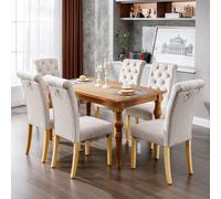 Conjunto de 6 sillas de comedor Flieks, con patas de madera maciza, ideales para la cocina o el salón. Sillas tapizadas con respaldo, color beige