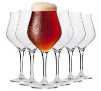 Conjunto de 6 vasos para cerveza tipo tulipán Unyqoos®, capacidad de 420 ml. Fabricados en cristal, con forma de tulipán y pie alto, aptos para lavavajillas. Colección de vanguardia, ideales para el h