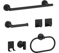 Conjunto de 7 accesorios para baño Ibenzoa® – color mate, acero inoxidable 304, incluye: toallero de 40 cm, soporte para papel higiénico, argolla para toallas y 4 ganchos