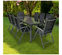 Conjunto de 9 piezas de muebles de jardín de aluminio de vidrio jardín conjunto de asientos grupo de comedor grupo de mesa sillas 190 SW Antracita