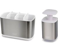 Conjunto de accesorios de baño "Bathroom Beauties" de HOMLA, color plateado, compuesto por un dispensador y un juego de vasos, 2 piezas