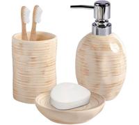 Conjunto de accesorios de baño de cerámica Unyqoos® de 3 piezas: soporte para cepillos de dientes, dispensador de jabón y jabonera, con acabado cepillado y diseño de color