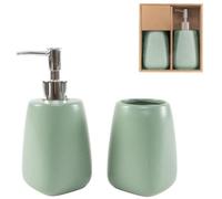 Conjunto de accesorios de baño de cerámica Unyqoos® en verde: un elegante juego de accesorios que incluye dispensador de jabón (de gran capacidad) y vaso, con un diseño minimalista y fácil de limpiar