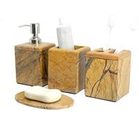 Conjunto de accesorios de baño de lujo: Set de 4 piezas que incluye un dispensador de jabón líquido o loción con bomba de acero inoxidable, y un soporte para cepillos de dientes