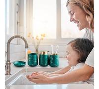 Conjunto de accesorios de baño de mármol: juego completo de 4 accesorios de cerámica para baño, con dispensador de jabón, soporte para cepillos de dientes, vaso y jabonera (verde oscuro, 4 piezas)