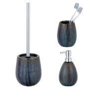 Conjunto de accesorios de cerámica para baño de la marca Schöner Wohnen, color marrón. Incluye: juego de cierre para inodoro (Ronta), dispensador de jabón y vaso para cepillos de dientes