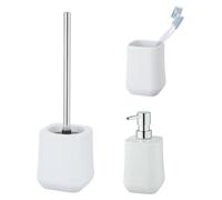 Conjunto de accesorios de cerámica para baño "Schöner Wohnen" Adine, color blanco: juego de inodoro, dispensador de jabón y vaso para cepillos de dientes