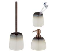 Conjunto de accesorios de cerámica para baño "Schöner Wohnen", color beige "Osteto": juego de inodoro, dispensador de jabón y vaso para cepillos de dientes