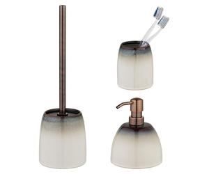 Conjunto de accesorios de cerámica para baño "Schöner Wohnen", color beige "Osteto": juego de inodoro, dispensador de jabón y vaso para cepillos de dientes