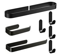 Conjunto de Accesorios Negro Mate - 7 Piezas Hardware de baño con Toalla pegajosa, Papel higiénico y Gancho de Ropa