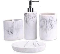 Conjunto de accesorios para baño, 4 piezas, color blanco, diseño que imita el mármol