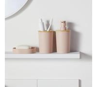 Conjunto de accesorios para baño, 6 piezas, marca TODAY UTILITY: dispensador de jabón, vaso, soporte para cepillos de dientes, jabonera, escobilla para inodoro, cubo de basura, color rosa