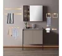 Conjunto de accesorios para baño - Color dorado - 10 piezas - Acero inoxidable - Montaje en pared - Diseño moderno