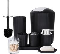 Conjunto de accesorios para baño, completo. Set de 8 piezas para baño, que incluye: cubo de basura, dispensador de jabón, jabonera y soporte para cepillos de dientes