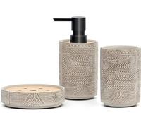 Conjunto de accesorios para baño con diseño en relieve, juego de 3 piezas que incluye un jabonera, un recipiente para jabón y un soporte para cepillos de dientes