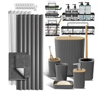 Conjunto de accesorios para baño de 27 piezas, que incluye un organizador para ducha, color gris