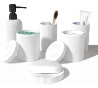 Conjunto de accesorios para baño de 6 piezas, con dispensador de jabón y vaso para cepillos de dientes, color blanco