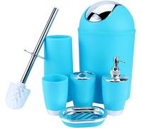 Conjunto de accesorios para baño de 6 piezas: dispensador de jabón, jabonera, soporte para cepillos de dientes, vaso, soporte para escobilla de inodoro y cubo de basura. Un conjunto completo de elemen