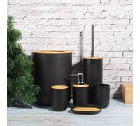 Conjunto de accesorios para baño de 6 piezas: dispensador de jabón, soporte para cepillos de dientes, cubo de basura, soporte para escobilla de inodoro, fabricado con polipropileno (PP) y bambú durade