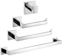 Conjunto de accesorios para baño de acero inoxidable, de 50 cm de largo, con sistema de montaje en pared, que incluye un dispensador de papel higiénico, un toallero y un acabado pulido