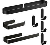 Conjunto de accesorios para baño en color , set de 7 piezas que incluye un soporte para toallas autoadhesivo, un dispensador de papel higiénico y un cesto para la ropa sucia del baño